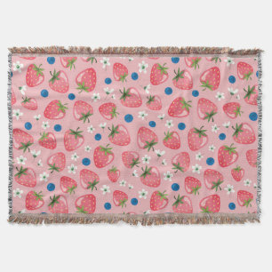 Strawberry summer, cartoon girly background. throw blanket
