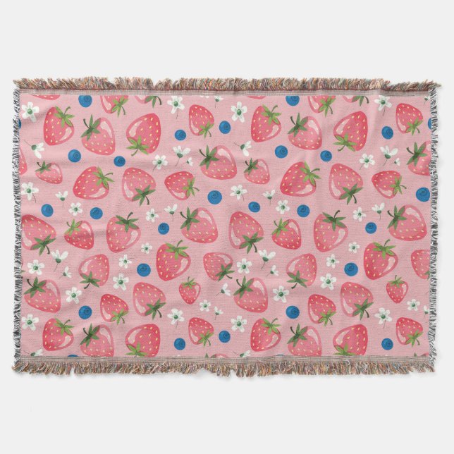 Strawberry summer, cartoon girly background. throw blanket (Front)