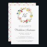 Strawberry Summer Flower Wreath 16th Birthday Invitation<br><div class="desc">Strawberry Summer Flower Wreath 16th Sweet Sixteen Birthday Party Invitation Template</div>