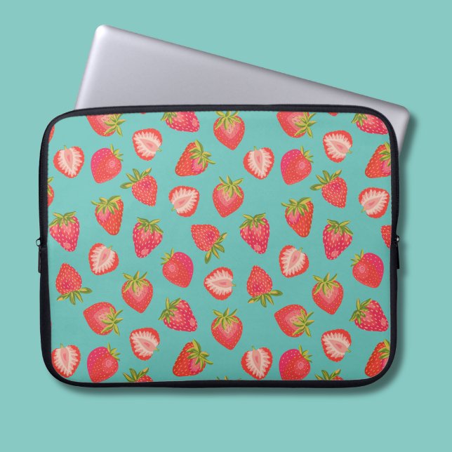 Strawberry Summer Fruit Laptop Sleeve (Strawberry fruit mint green summer fruit laptop sleeve)