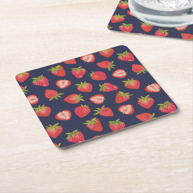 Strawberry Summer Fruit pattern Square Paper Coaster (Angled)