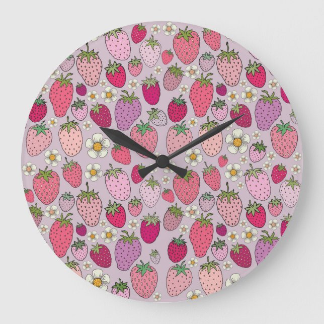 Strawberry Summer Seamless Pattern Large Clock (Front)