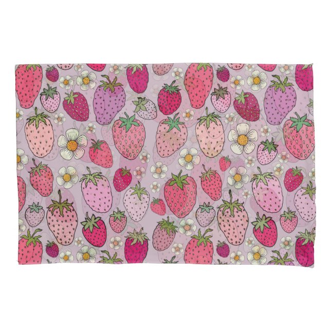 Strawberry Summer Seamless Pattern Pillowcase (Front)