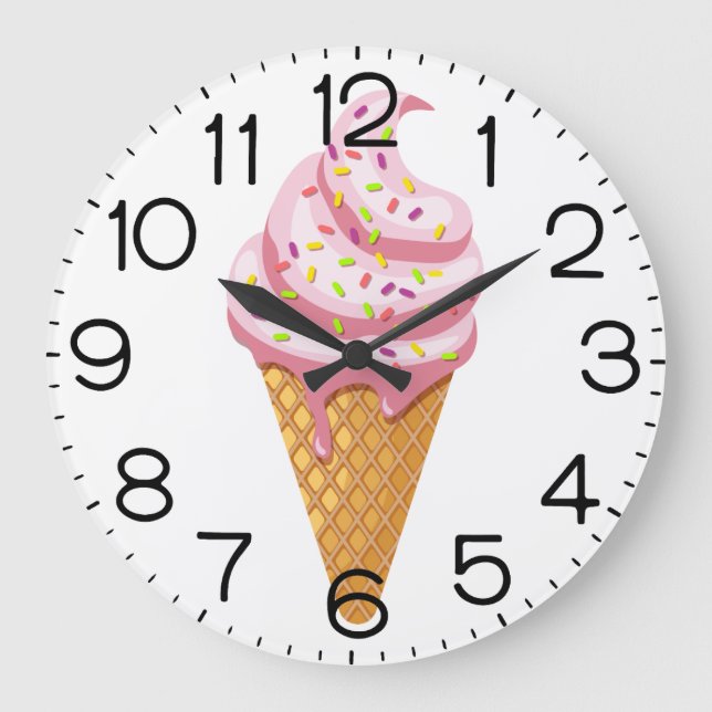 Strawberry sundae in waffle cone with topping large clock (Front)