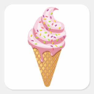 Strawberry sundae in waffle cone with topping square sticker