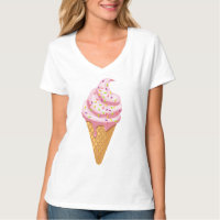 Strawberry sundae in waffle cone with topping T-Sh
