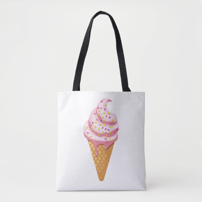 Strawberry sundae in waffle cone with topping tote bag (Front)