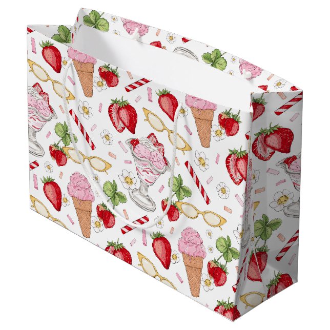 Strawberry Sundae Pattern Gift Bag (Back Angled)