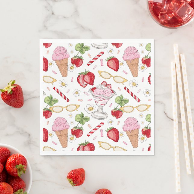 Strawberry Sundae Pattern Napkin (Insitu)