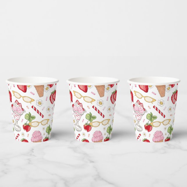 Strawberry Sundae Pattern Paper Cups (Multi)