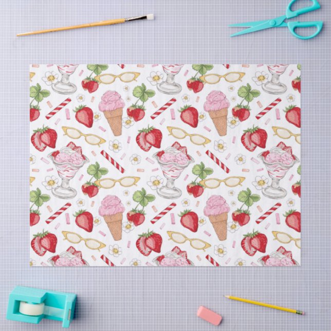 Strawberry Sundae Pattern  Tissue Paper (Craft)