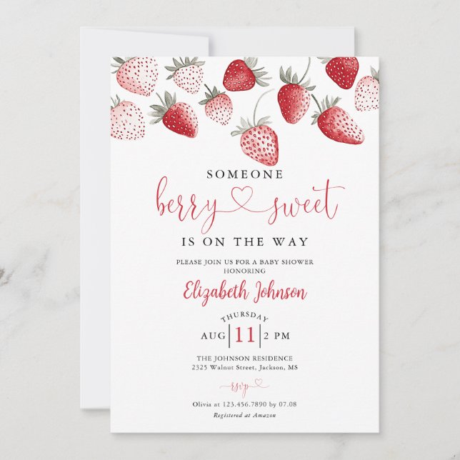 Strawberry Sweet Baby Shower Photo QR Code Invitation (Front)