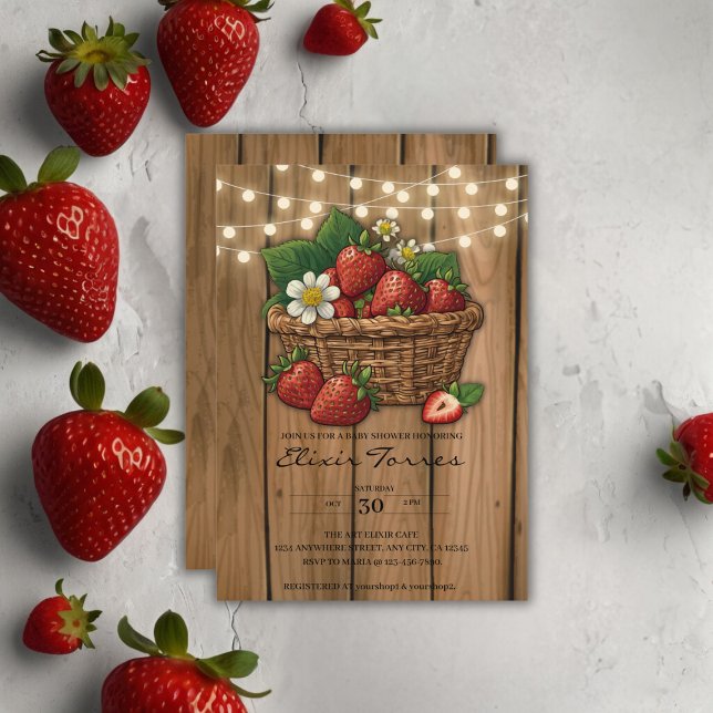 Strawberry Sweet Basket Baby Shower Invitation (Creator Uploaded)