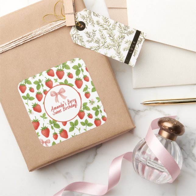 Strawberry Sweet Birthday Party - Square Sticker (Gifting)