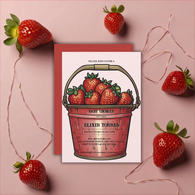 Strawberry Sweet Bucket Baby Shower Invitation (Creator Uploaded)