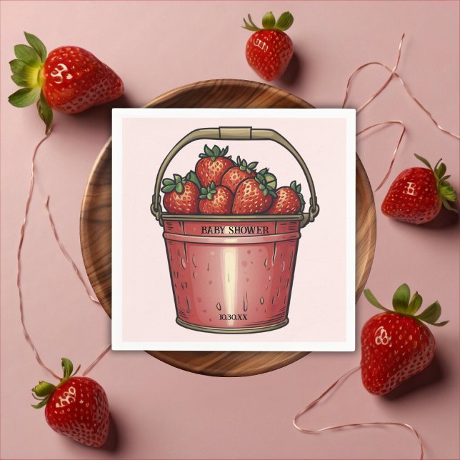 Strawberry Sweet Bucket Baby Shower Napkin (Creator Uploaded)