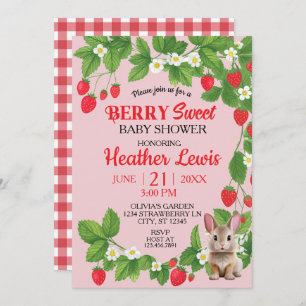 Strawberry Sweet Bunny Baby Shower (Red & Pink) Invitation