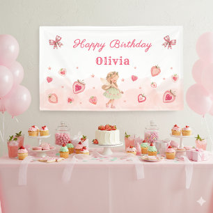 Strawberry Sweet Fairy Girl Birthday Party Welcome Banner
