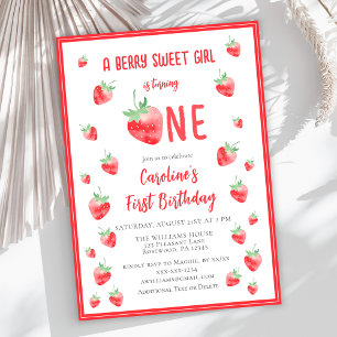 Strawberry Sweet First Birthday Invitation
