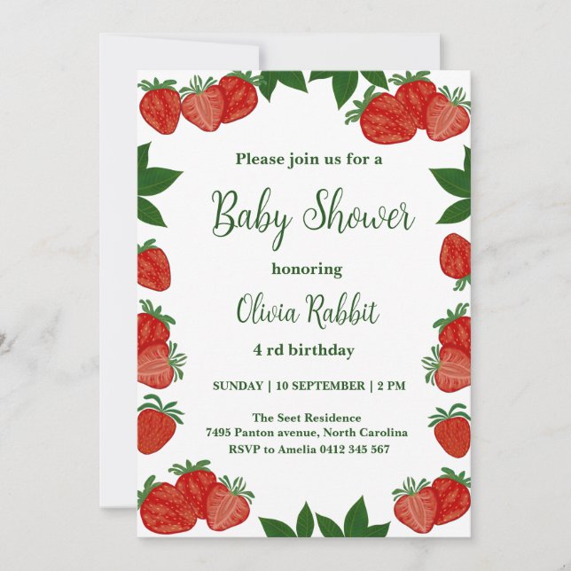  Strawberry Sweet Fruit Fresh Baby Shower Girl Invitation (Front)