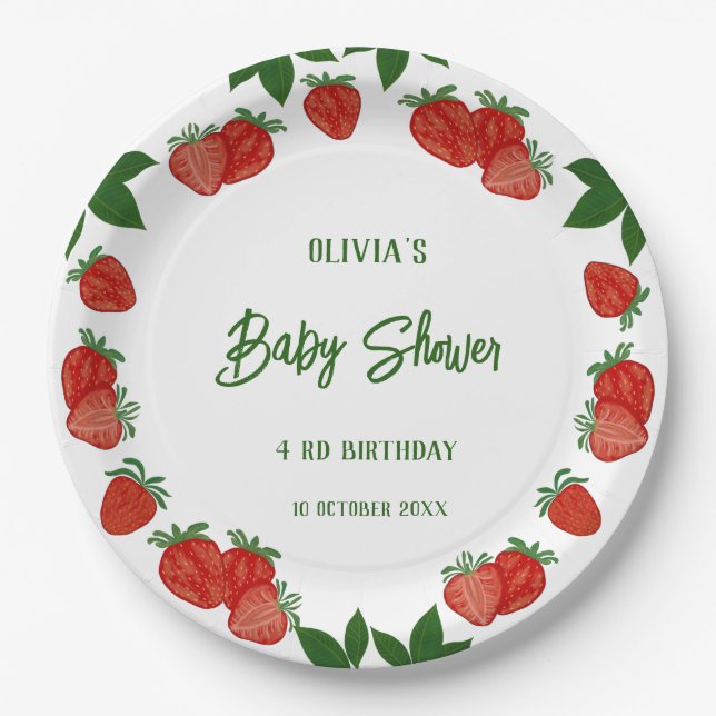  Strawberry Sweet Fruit Fresh Baby Shower Girl Paper Plate (Front)
