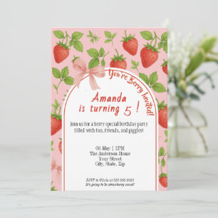 Strawberry Sweet Kids Birthday Invitation Pink