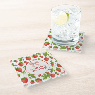 Strawberry Sweet Kids Birthday Party -  Glass Coaster