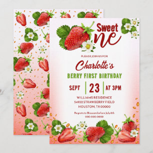 Strawberry Sweet ONE First Birthday Invitation
