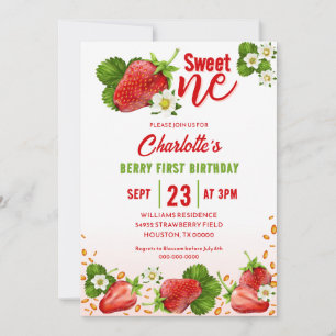 Strawberry Sweet ONE First Birthday Invitation