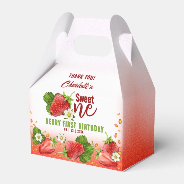 Strawberry Sweet ONE First Birthday Party Favour Box (Front Side)