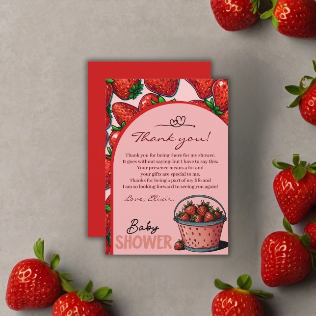 Strawberry Sweet Pink Bucket Baby Shower Thank You Card (Creator Uploaded)