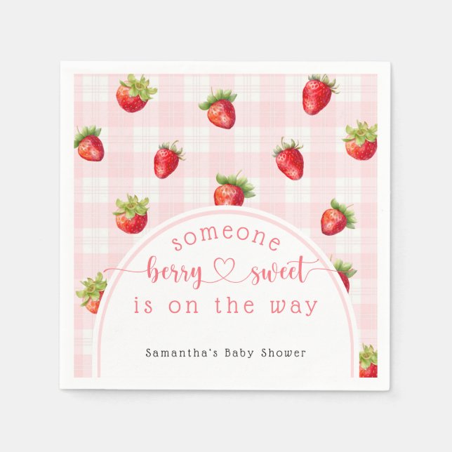Strawberry Sweet Rustic diaper Baby Girl Shower  Napkin (Front)