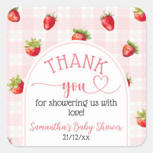 Strawberry Sweet Rustic diaper Baby Girl Shower  Square Sticker