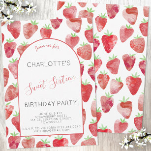 Strawberry Sweet Sixteen Birthday Party Invitation