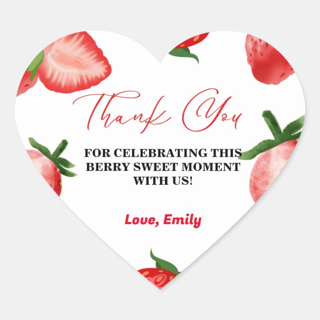 Strawberry Sweet Thank You Birthday| Berry Sweet  Heart Sticker (Front)