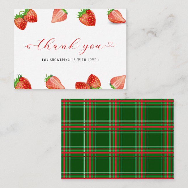 Strawberry Sweet watercolor baby  shower thank you Card (Front/Back)