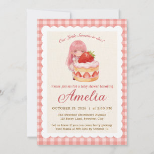 Strawberry Sweet Watercolor Girl Baby Shower Invitation