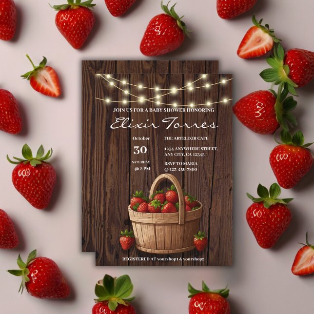 Strawberry Sweet Wood Basket Baby Shower Invitation (Creator Uploaded)