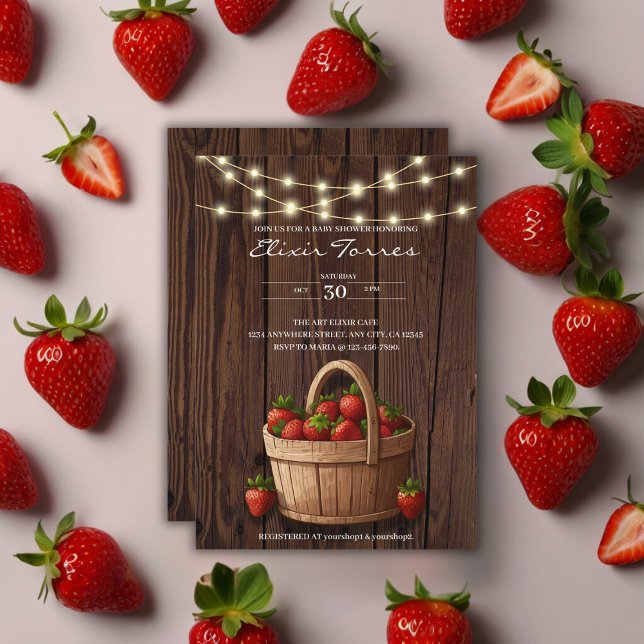 Strawberry Sweet Wood Basket Baby Shower Invitation (Creator Uploaded)