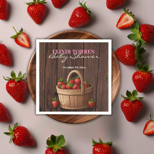 Strawberry Sweet Wood Basket Baby Shower Napkin