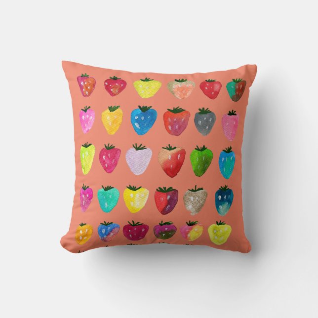 Strawberry sweetness cute fruit watercolor cushion (Front)