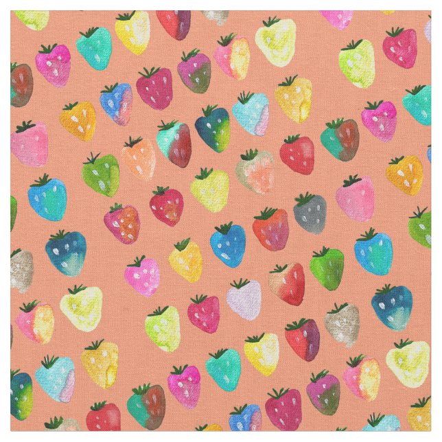 Strawberry sweetness cute fruit watercolor fabric (Close Up)