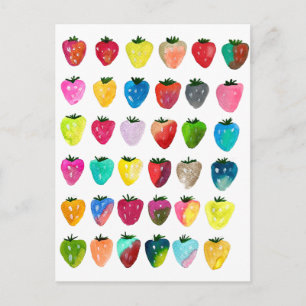 Strawberry sweetness cute fruit watercolor postcard