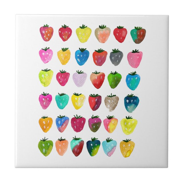 Strawberry sweetness cute fruit watercolor tile (Front)