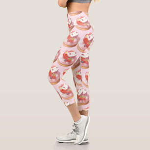 Strawberry Tart Illustration Capri Leggings