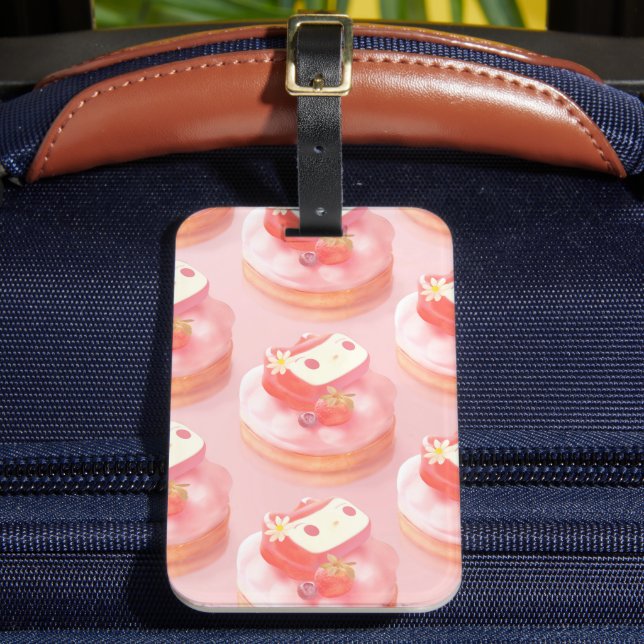 Strawberry Tart Illustration Luggage Tag (Front Insitu 2)