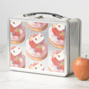 Strawberry Tart Illustration Metal Lunch Box