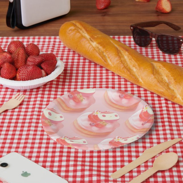 Strawberry Tart Illustration Paper Plate (Picnic)