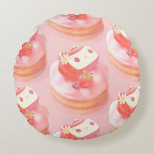 Strawberry Tart Illustration Round Cushion