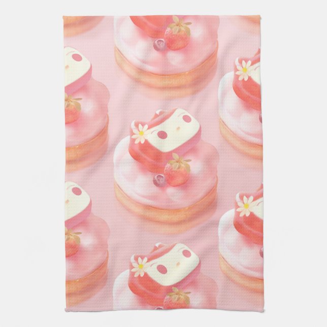 Strawberry Tart Illustration Tea Towel (Vertical)
